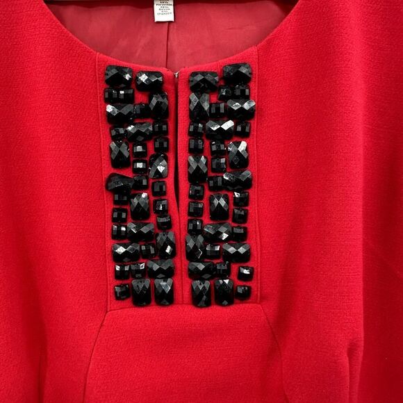 Madison Red Sleeveless Sheath Dress Size 10 Black Beaded Keyhole Neck Short - Picture 4 of 9